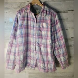 L.L.Bean Plaid Fleece Lined Womens Flannel Work Shirt Thick Size medium Pink